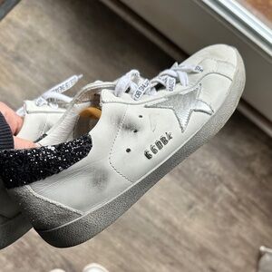 Golden Goose Sneakers w Silver Star & Black Glitter Heel - READ DESCRIPTION